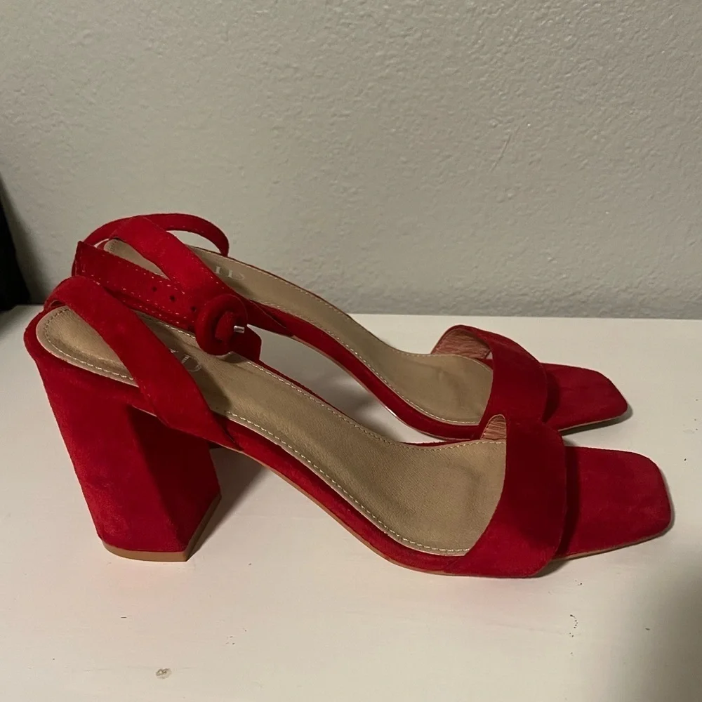 ASOS Raid Red Suede Square Toe Ankle Wrap Strap Chunky Heels Size 8 - Picture 2 of 6
